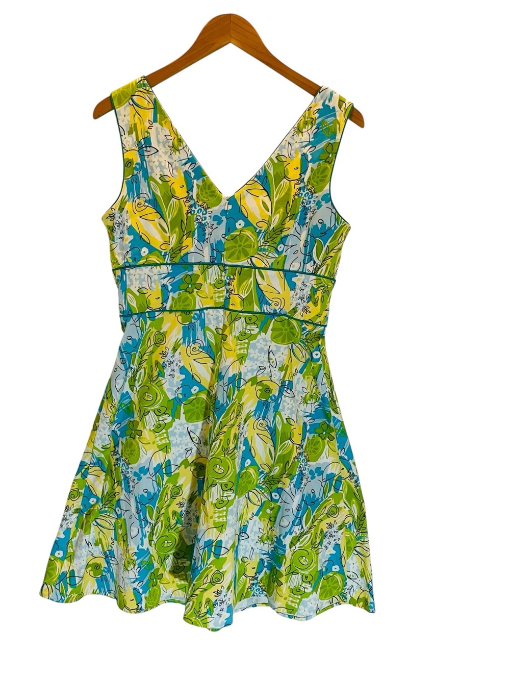 Vintage Amanda Smith Sleeveless V-Neck Green & Blue Cotton Tea Sundress Size 10P